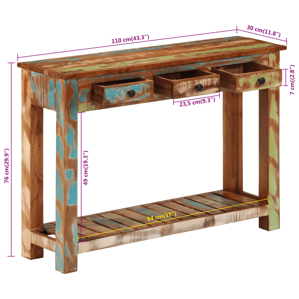 vidaXL Konsolentisch 110x30x76 cm Altholz Massiv