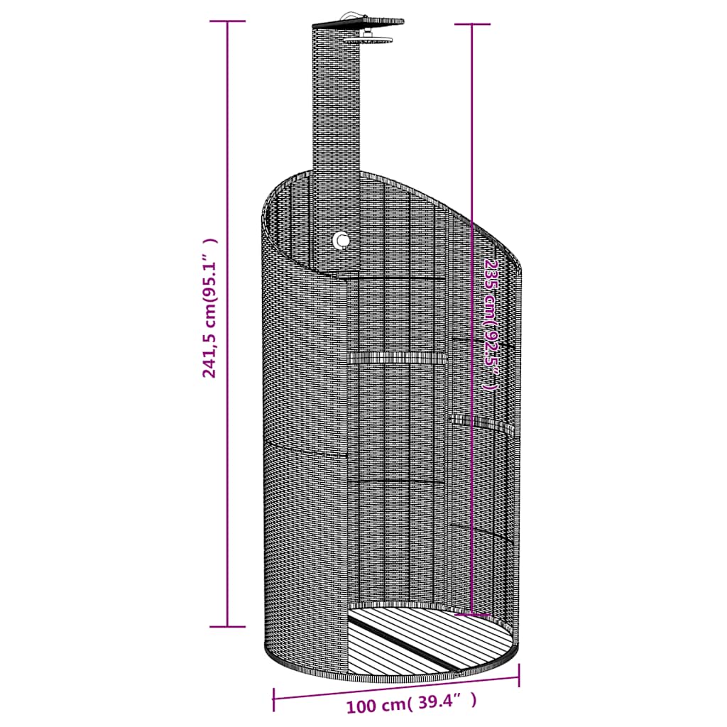 Gartendusche Schwarz 100x100x241,5 cm Poly Rattan Akazienholz