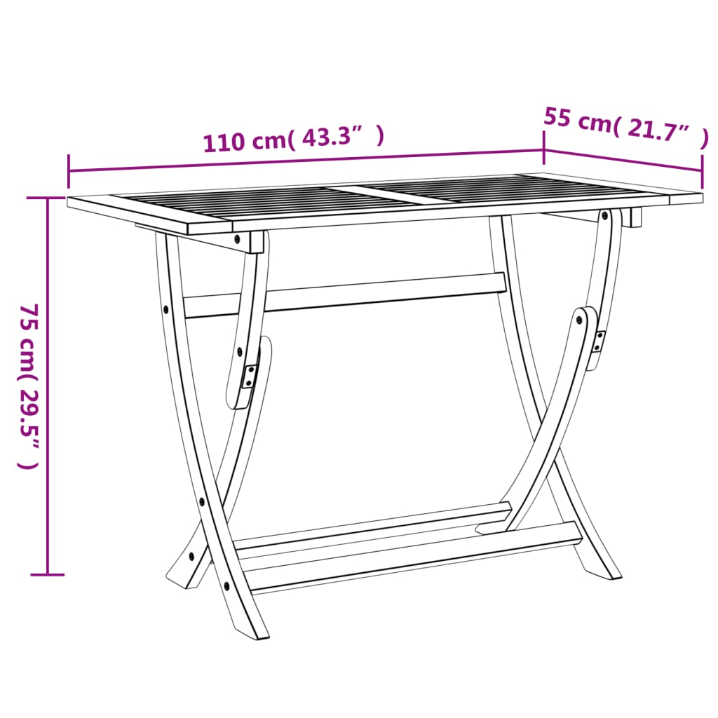 vidaXL Gartentisch Klappbar 110x55x75 cm Massivholz Akazie
