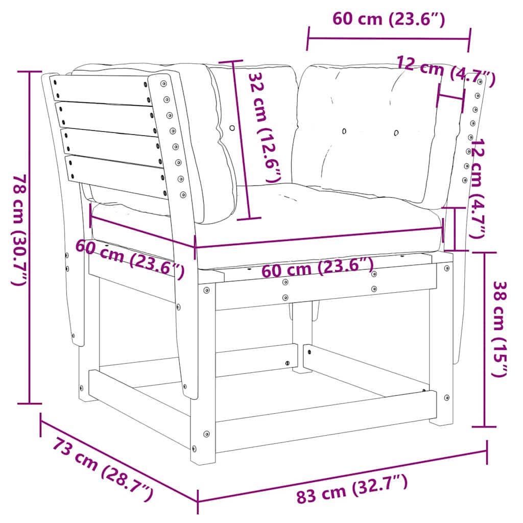 vidaXL Canapé de jardin avec accoudoirs et coussins en bois de douglas massif