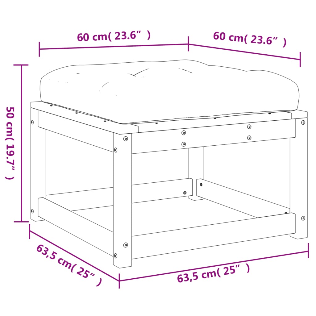 vidaXL Gartenhocker mit Kissen Weiß Massivholz Kiefer