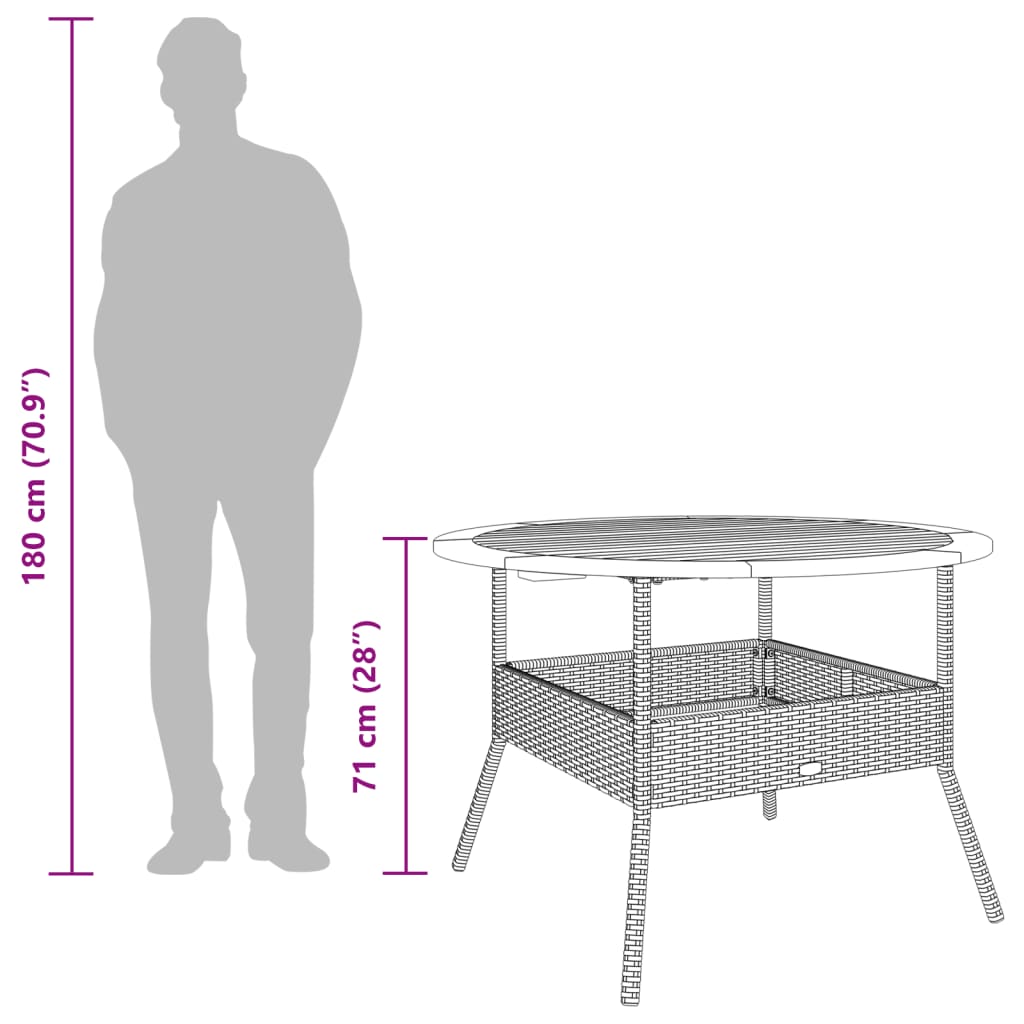 vidaXL Table de jardin avec plateau en bois Beige Ø110x71 cm Rotin PE