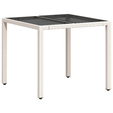 vidaXL Table de jardin avec plateau en verre Blanc 90x90x75 cm Résine tressée