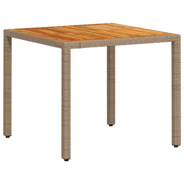 vidaXL Table de jardin beige 90x90x75 cm en résine tressée et bois d'acacia