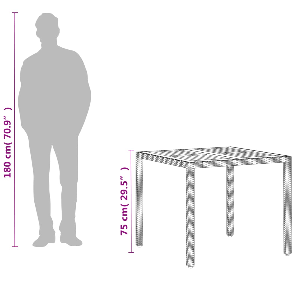 vidaXL Table de jardin beige 90x90x75 cm en résine tressée et bois d'acacia