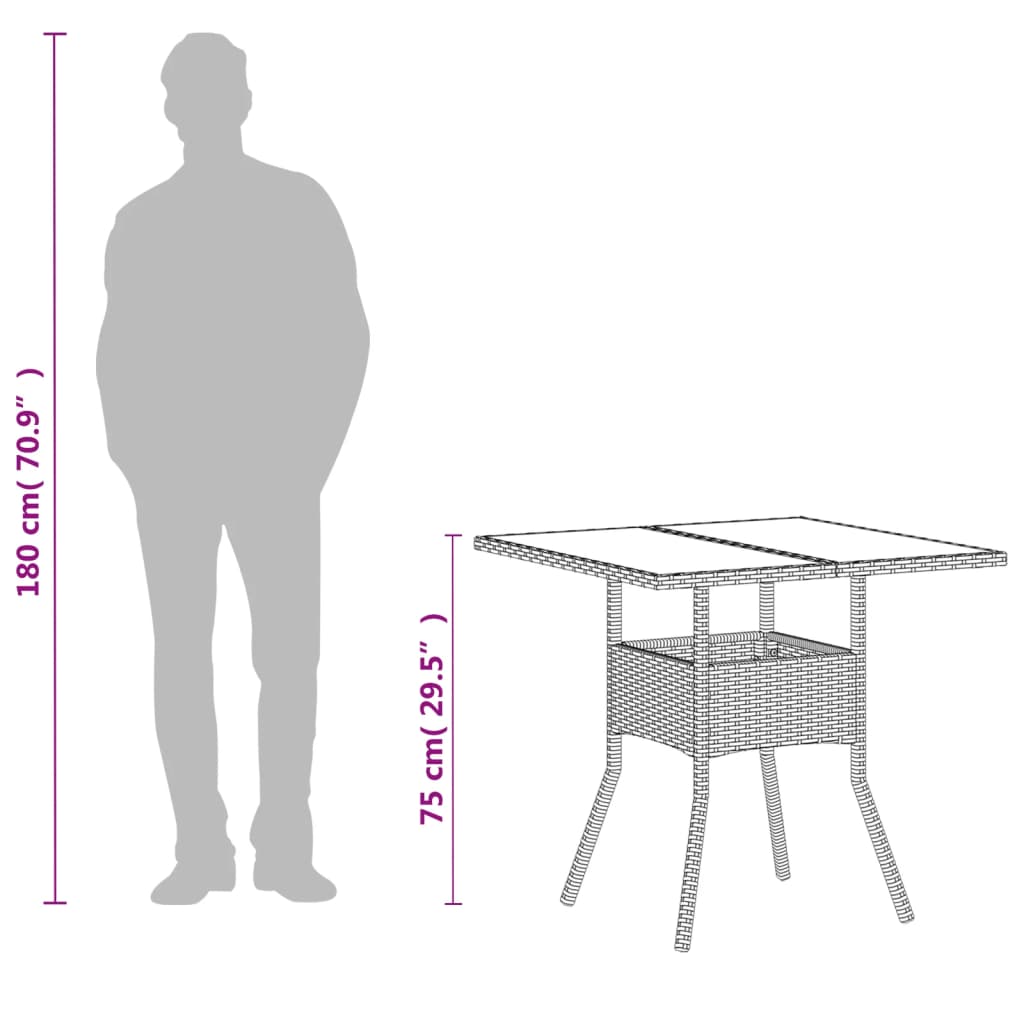 vidaXL Table de jardin avec plateau en verre Blanc 80x80x75 cm Résine tressée
