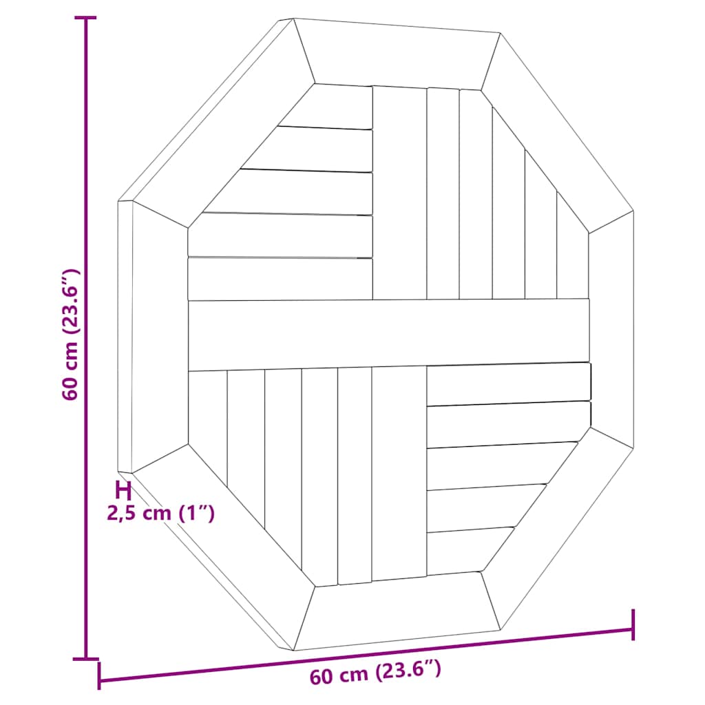 Tischplatte 60x60x2,5 cm Achteckig Massivholz Teak