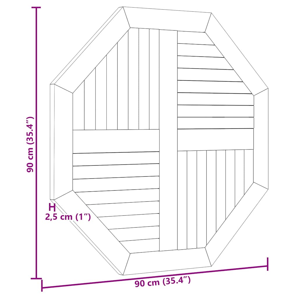 vidaXL Tischplatte 90x90x2,5 cm Achteckig Massivholz Teak