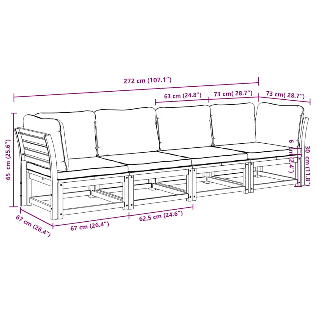vidaXL 4-tlg. Garten-Lounge-Set mit Kissen Massivholz Akazie