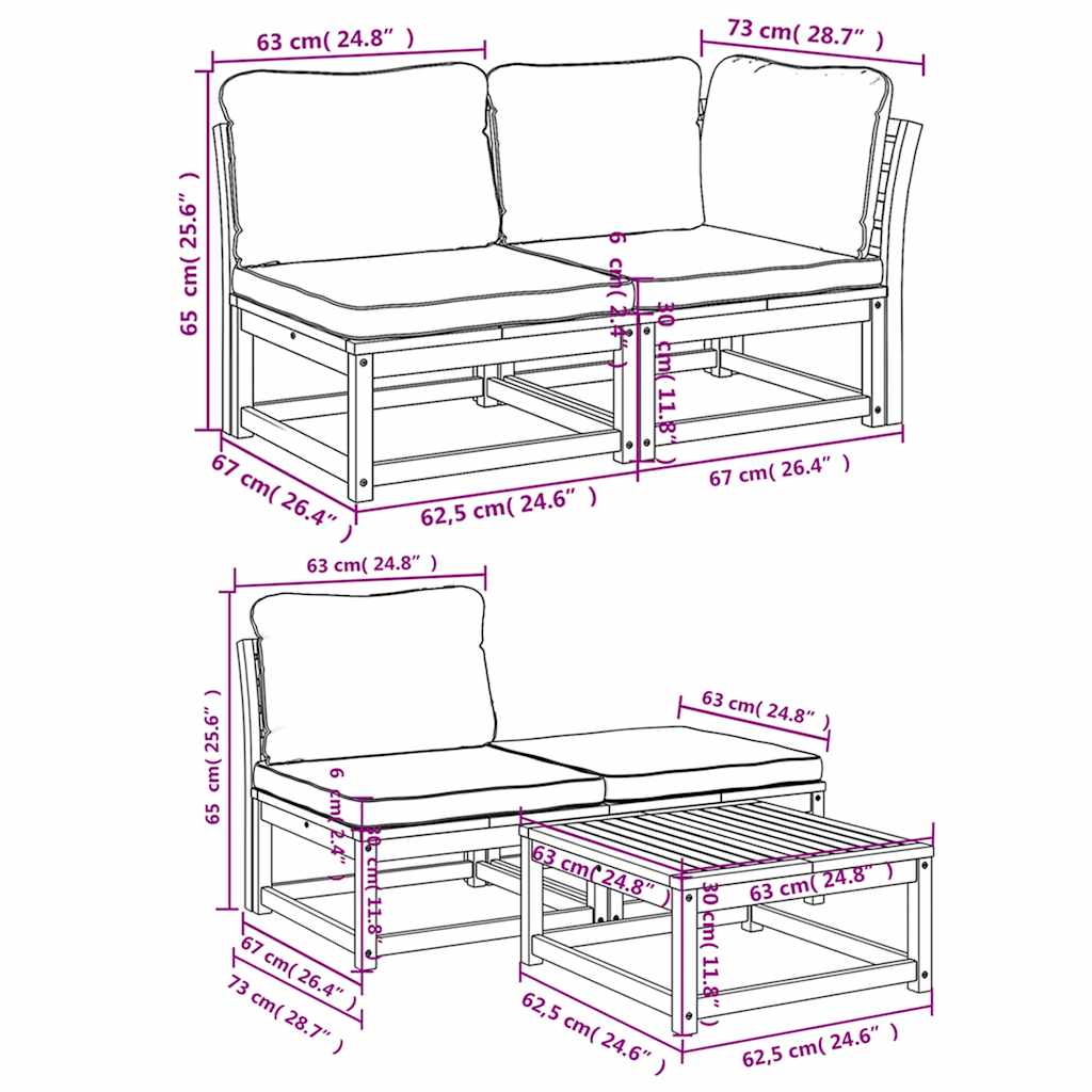 vidaXL 9-tlg. Garten-Lounge-Set mit Kissen Massivholz Akazie