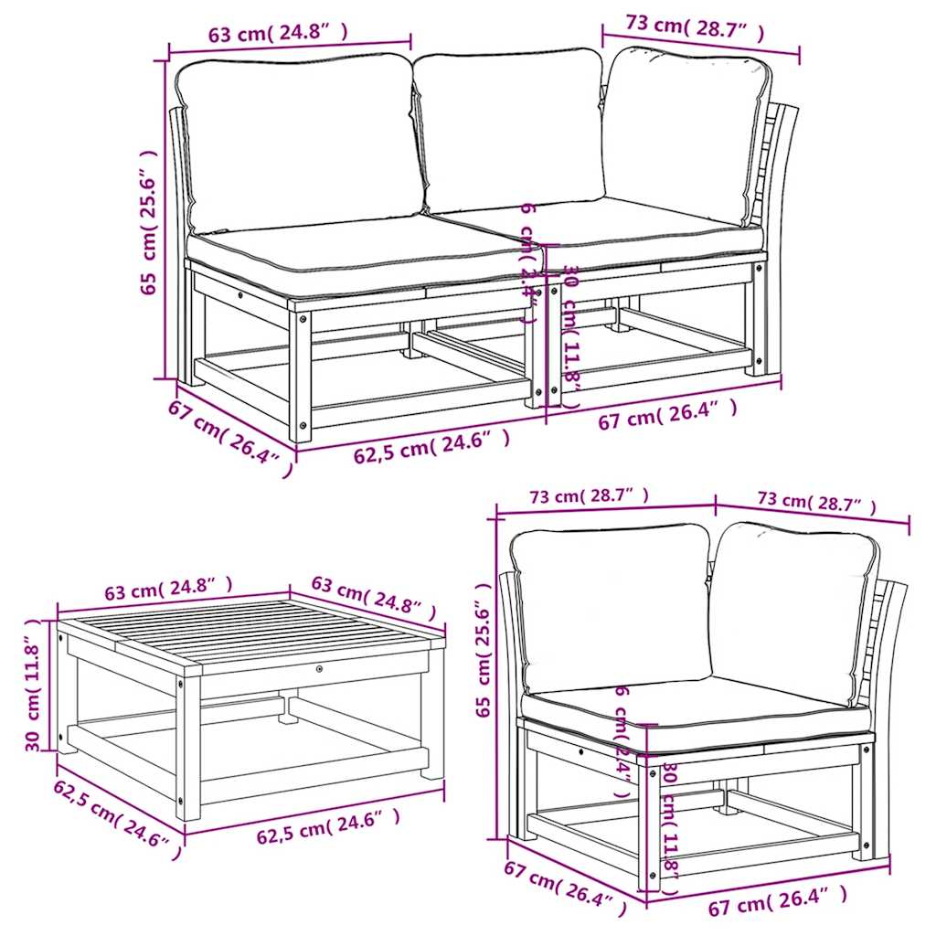 vidaXL Salon de jardin 6 pcs avec coussins Bois d'acacia massif