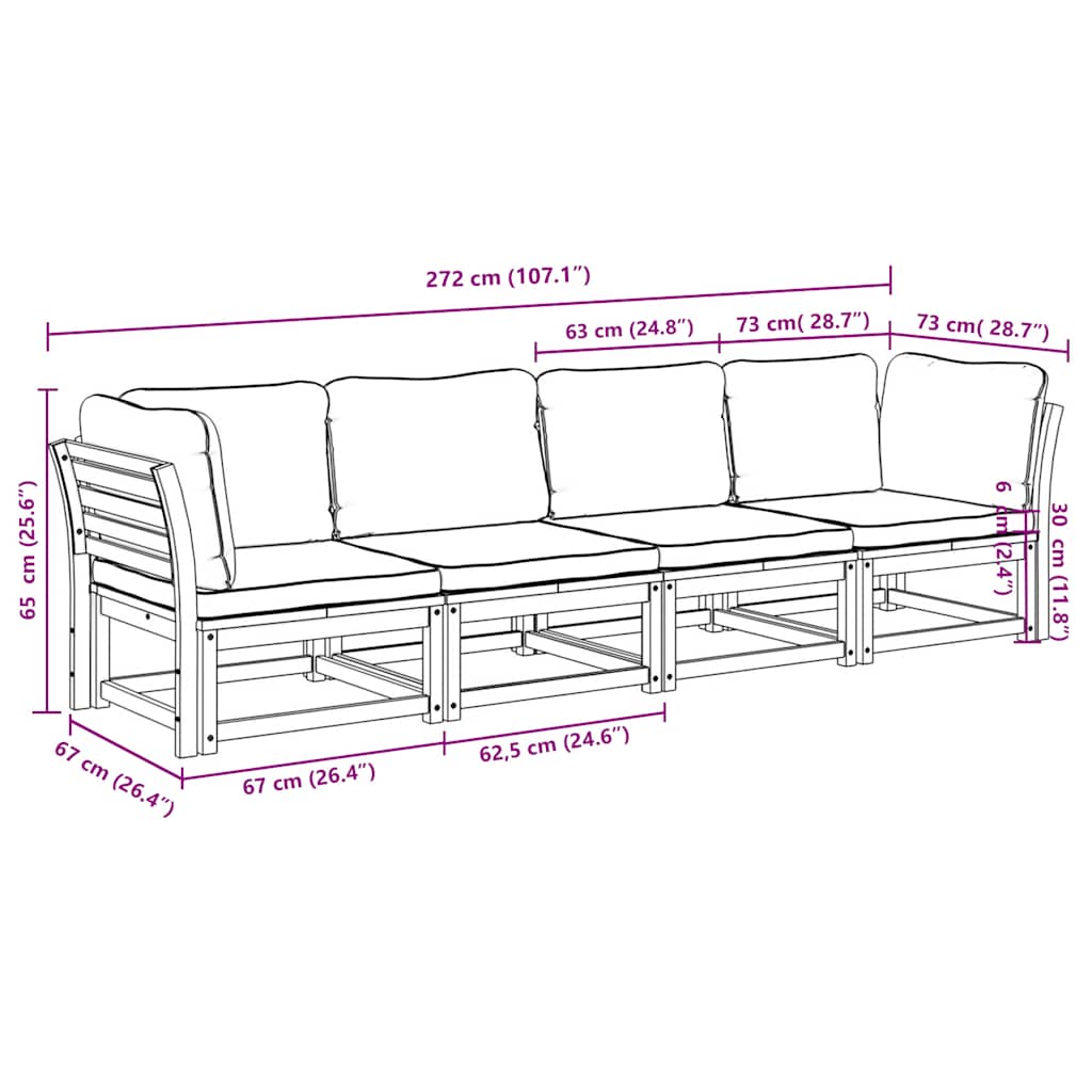 vidaXL Salon de jardin 4 pcs avec coussins Bois d'acacia massif