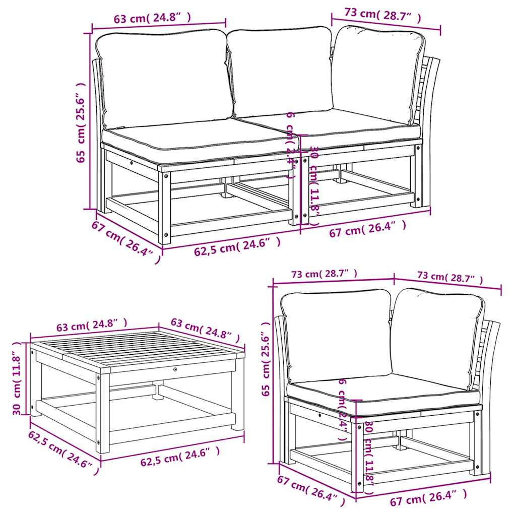 vidaXL 6-tlg. Garten-Lounge-Set mit Kissen Massivholz Akazie