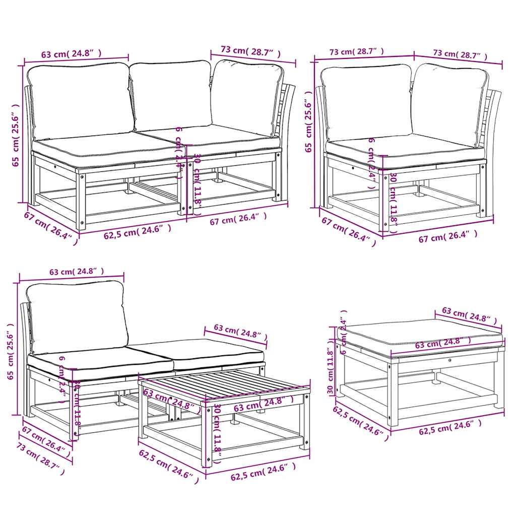 vidaXL 7-tlg. Garten-Lounge-Set mit Kissen Massivholz Akazie