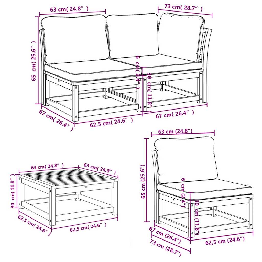 vidaXL 7-tlg. Garten-Lounge-Set mit Kissen Massivholz Akazie
