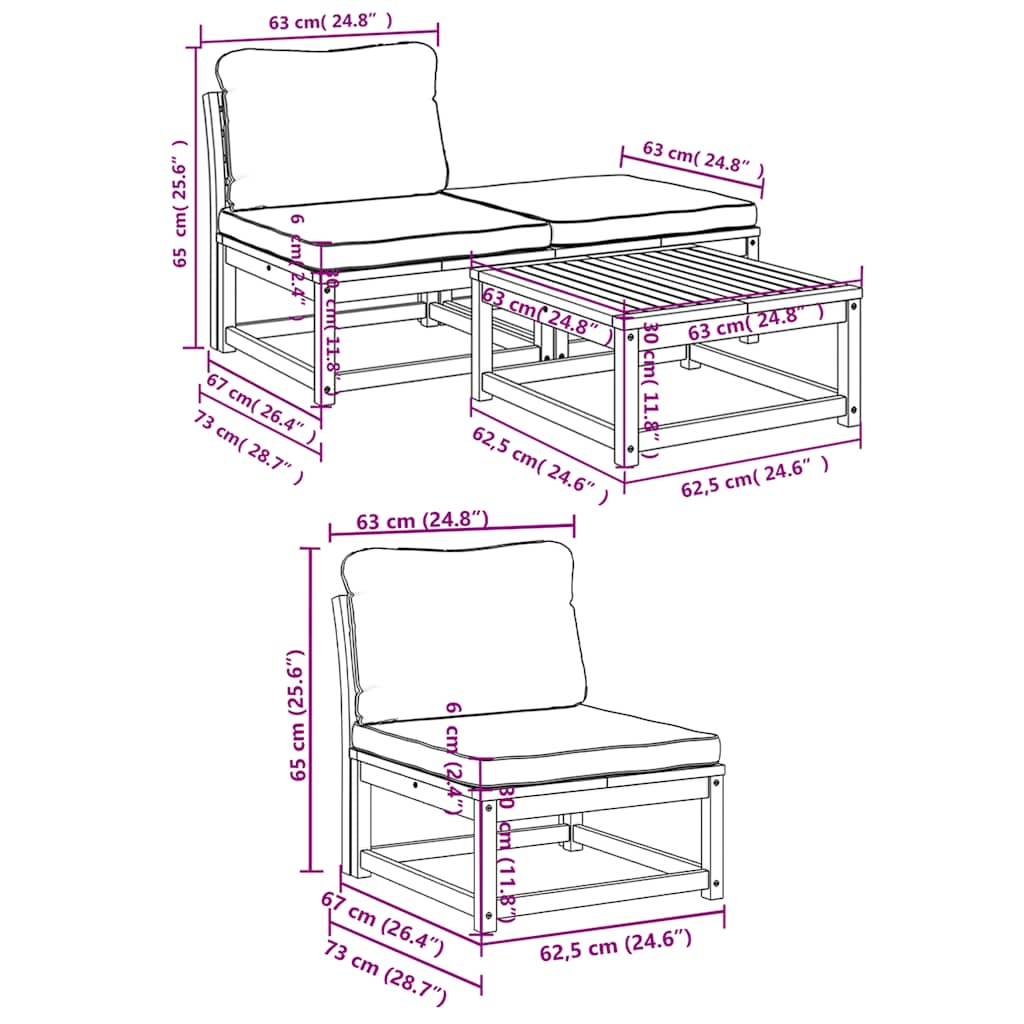 vidaXL 4-tlg. Garten-Lounge-Set mit Kissen Massivholz Akazie