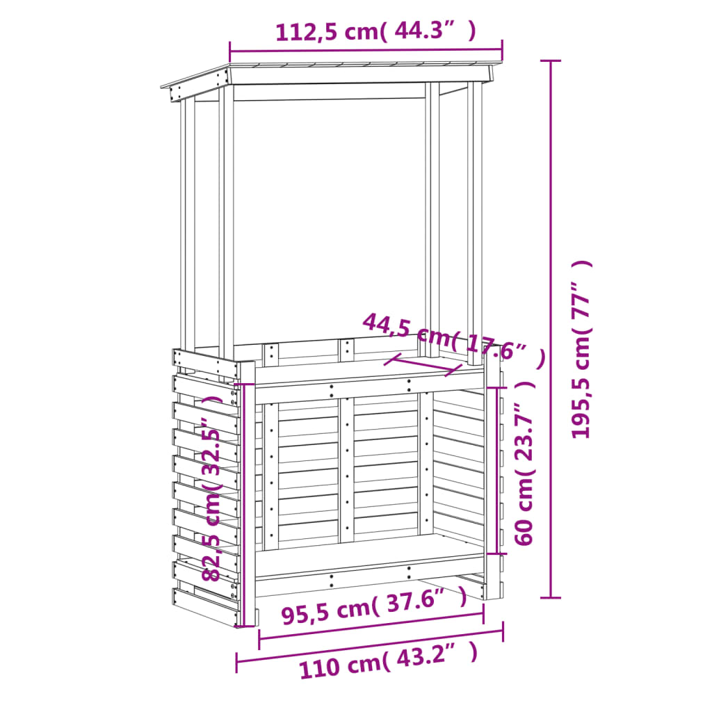 vidaXL Bar de jardin avec toit 112,5x57x195,5 cm Bois de pin massif