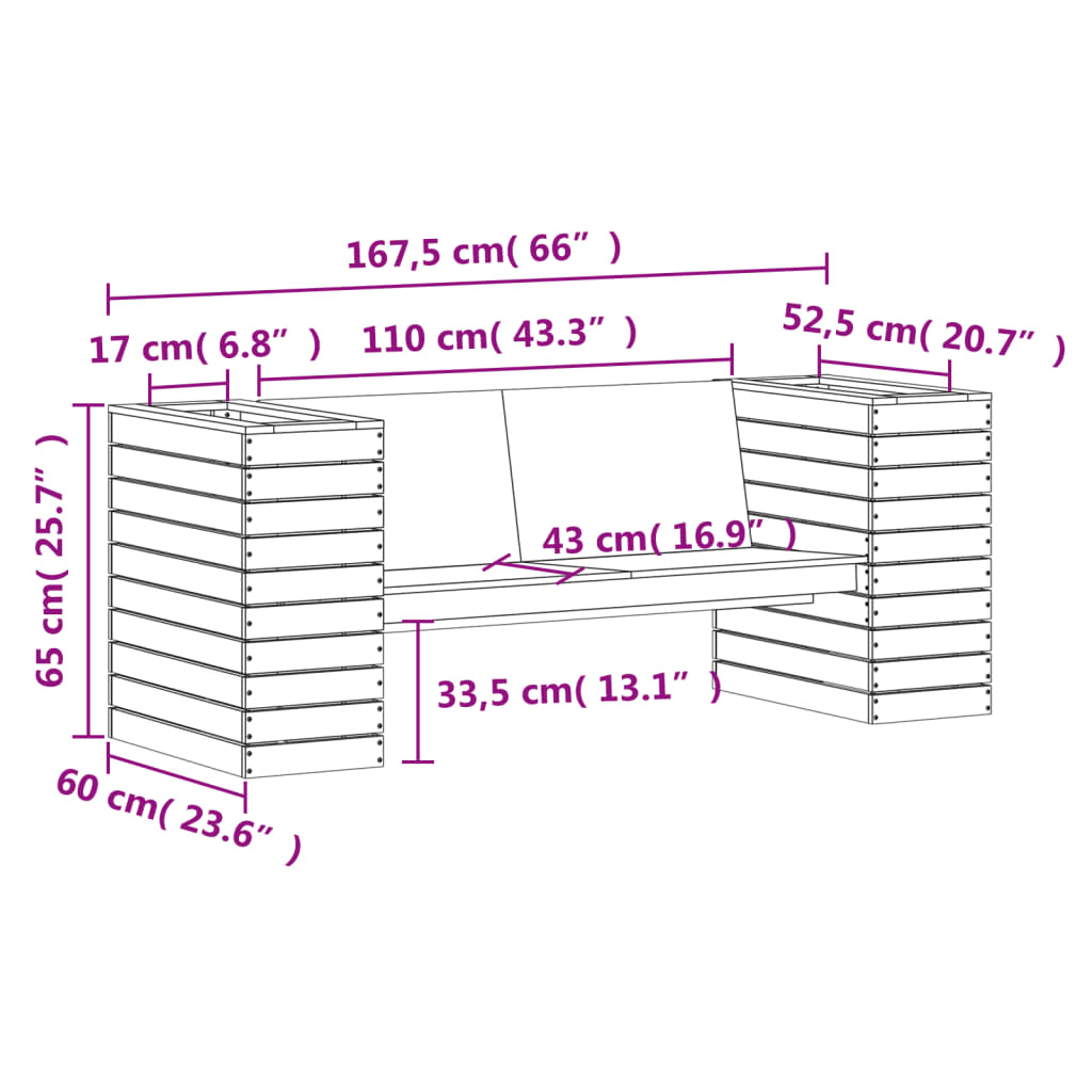 vidaXL Gartenbank mit Pflanzkübeln 167,5x60x65 cm Massivholz Douglasie