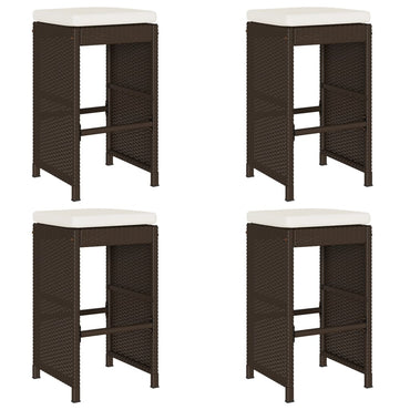 vidaXL Garten-Barhocker mit Kissen 4 Stk. Braun Poly Rattan