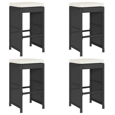 vidaXL Garten-Barhocker mit Kissen 4 Stk. Schwarz Poly Rattan