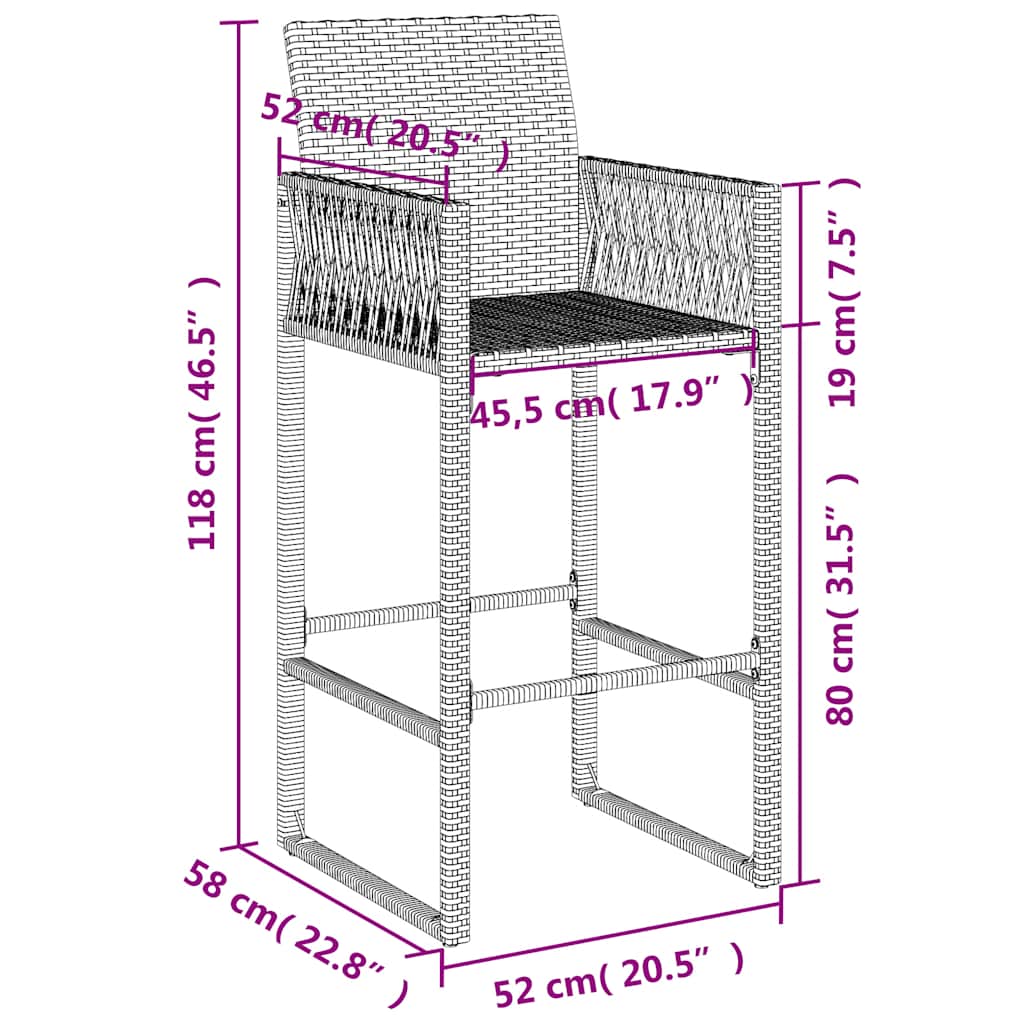 vidaXL Tabourets de bar de jardin 2 pcs Marron Résine tressée