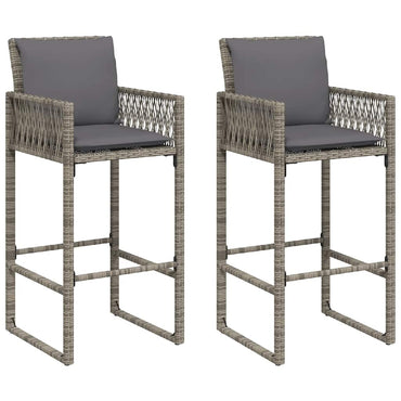 vidaXL Tabourets de bar de jardin avec coussins 2 pcs Gris Résine tressée