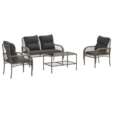 vidaXL 4-tlg. Garten-Sofagarnitur mit Kissen Grau Poly Rattan