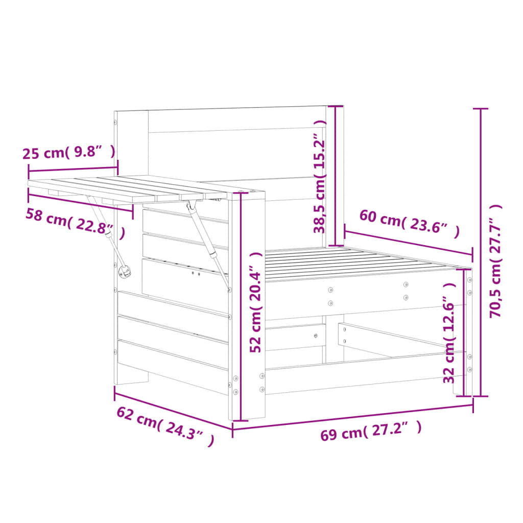 vidaXL Gartensofa mit Armlehne und Beistelltisch Kiefernholz