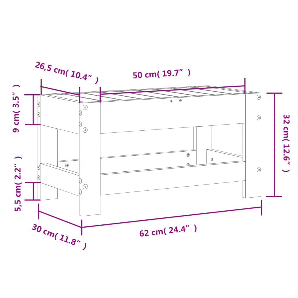 vidaXL Gartenhocker 62x30x32 cm Massivholz Douglasie