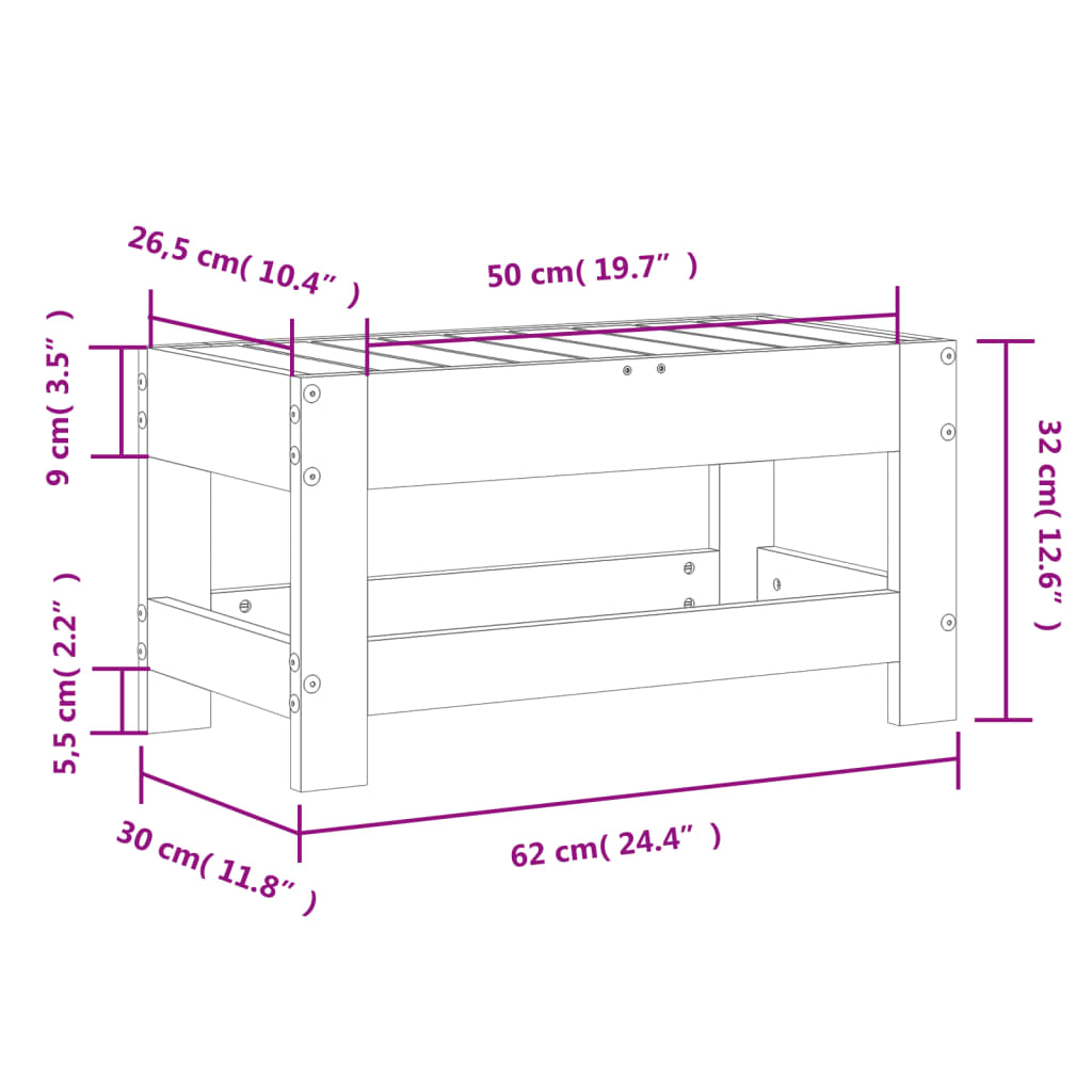 vidaXL Gartenhocker 62x30x32 cm Kiefernholz Imprägniert
