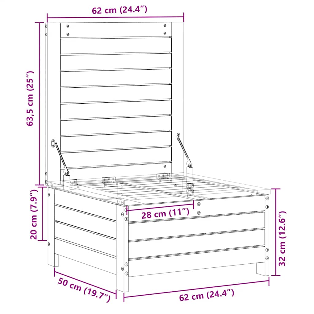 vidaXL Gartenhocker 62x63,5x32 cm Kiefernholz Imprägniert