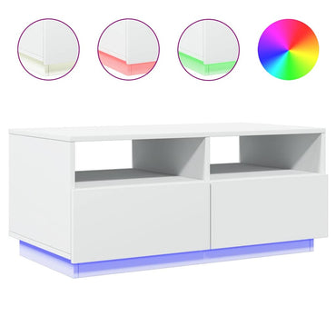 vidaXL Table basse avec lumières LED Blanc 90x49x40 cm