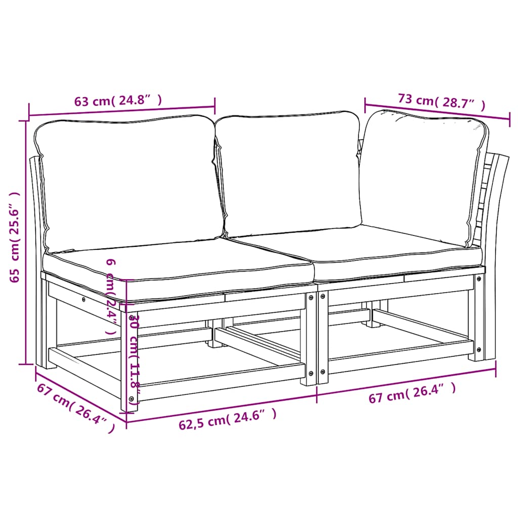 vidaXL 2-tlg. Garten-Lounge-Set mit Kissen Massivholz Akazie