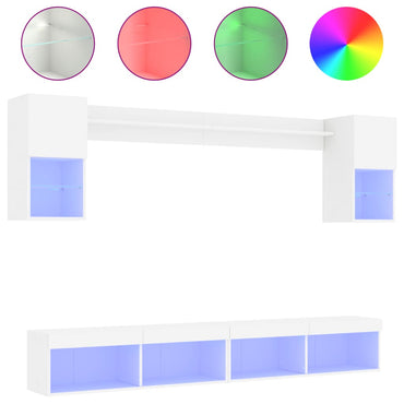 vidaXL Meuble TV avec éclairage LED 6 pcs Aggloméré blanc