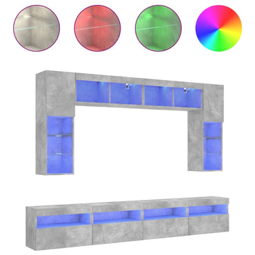 vidaXL 8-tlg. TV-Wohnwand mit LED-Leuchten Betongrau
