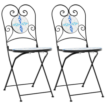 vidaXL Chaises de bistrot 2 pcs Pliables Bleu et blanc Céramique