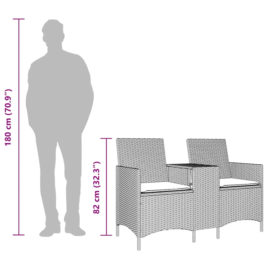vidaXL Gartensofa 2-Sitzer mit Tisch und Kissen Beige Poly Rattan