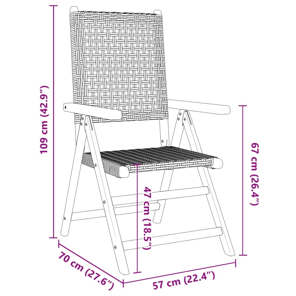 vidaXL Gartenstühle 2 Stk. Grau Massivholz Akazie und Poly Rattan