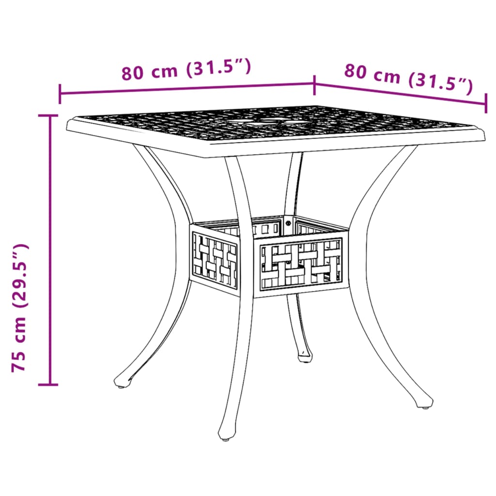 vidaXL Table de jardin Noir 80x80x75 cm Aluminium moulé