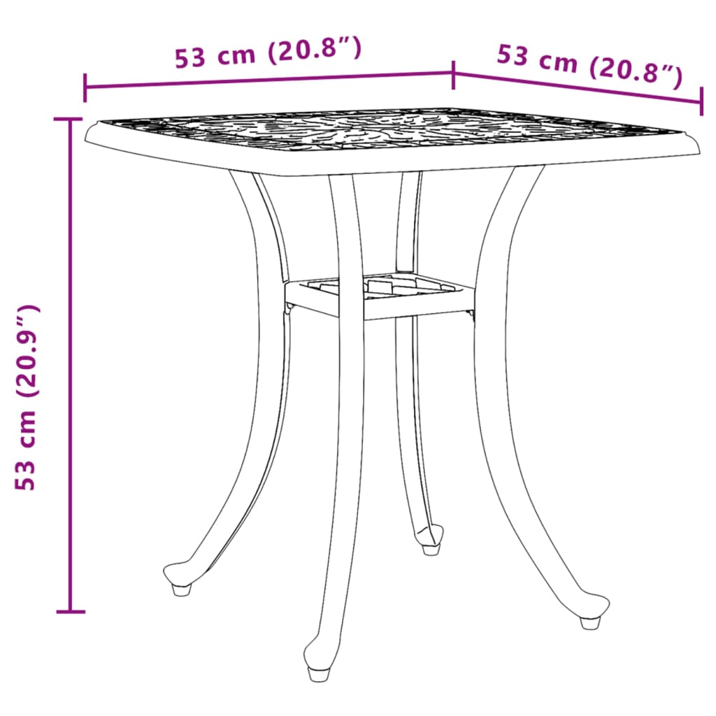 vidaXL Table de jardin noire 53x53x53 cm aluminium moulé