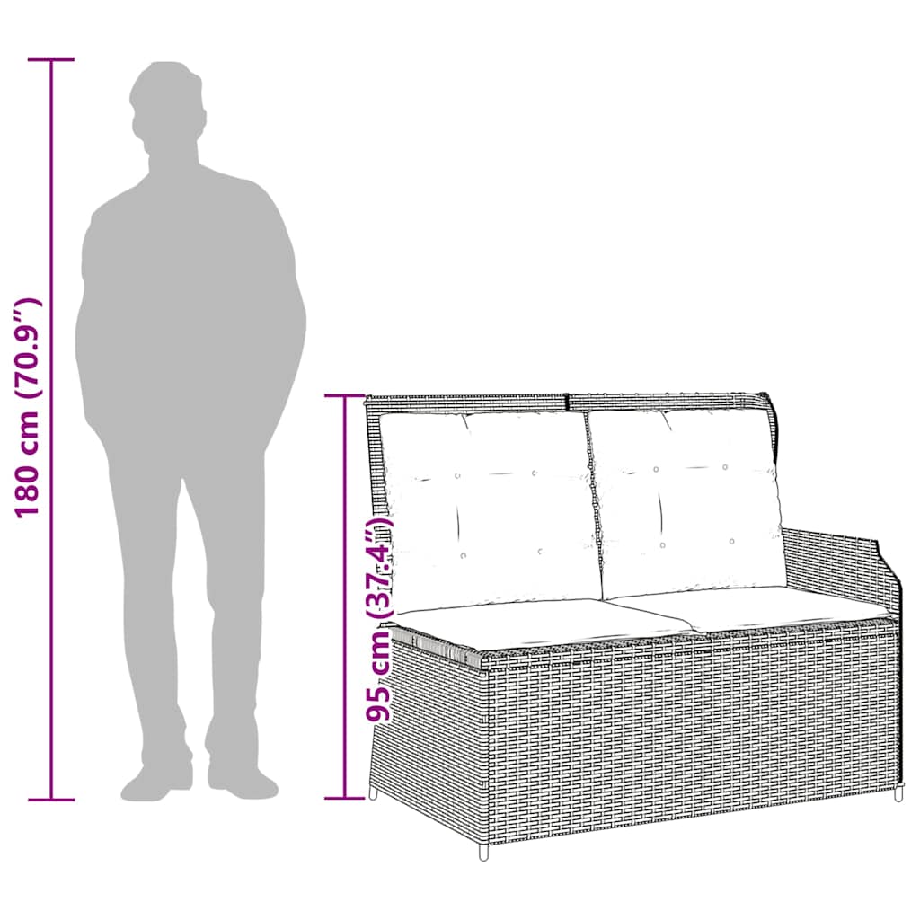 vidaXL Gartenbank Verstellbar mit Kissen Braun Poly Rattan