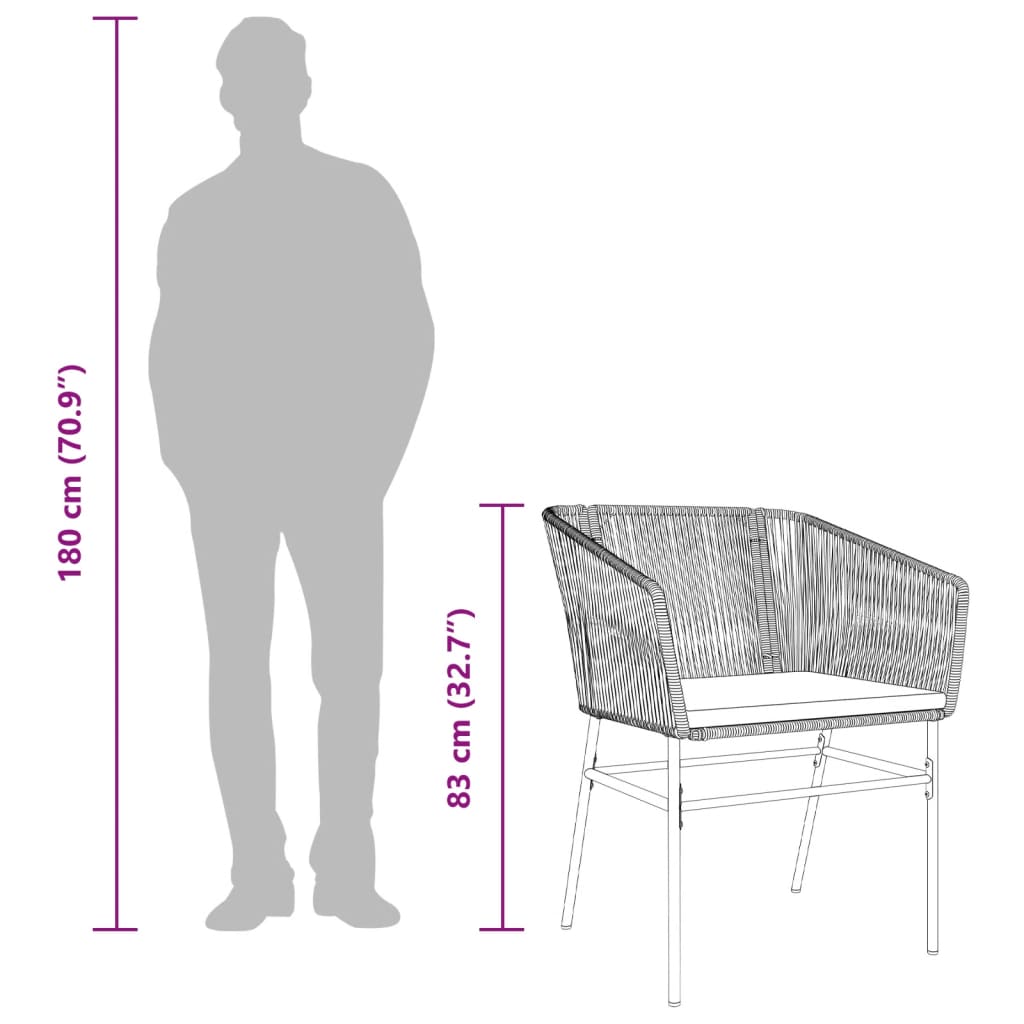 vidaXL Gartenstühle 2 Stk. mit Kissen Grau Poly Rattan