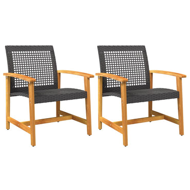 vidaXL Gartenstühle 2 Stk. Schwarz Poly Rattan und Akazienholz