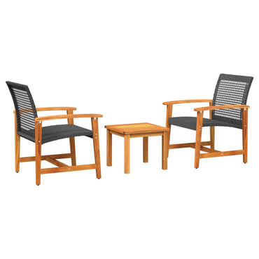 vidaXL Ensemble bistro 3 pcs. Noir Rotin PE et Bois d'acacia
