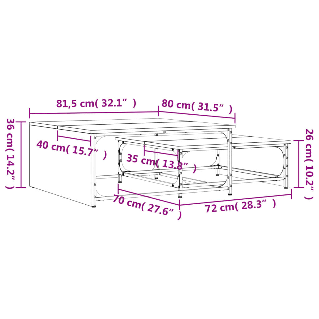 Satztische 2 Stk. Schwarz Holzwerkstoff und Metall
