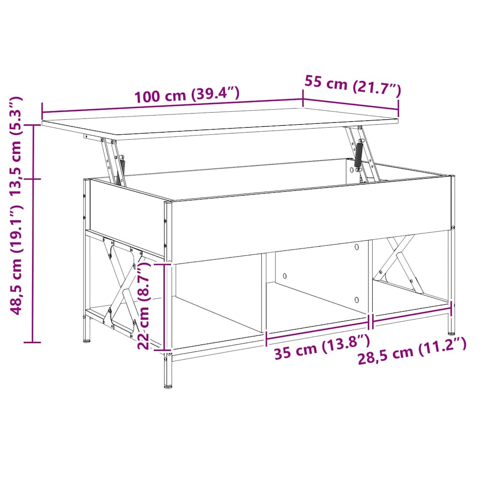 vidaXL Couchtisch Räuchereiche 100x55x50 cm Holzwerkstoff und Metall