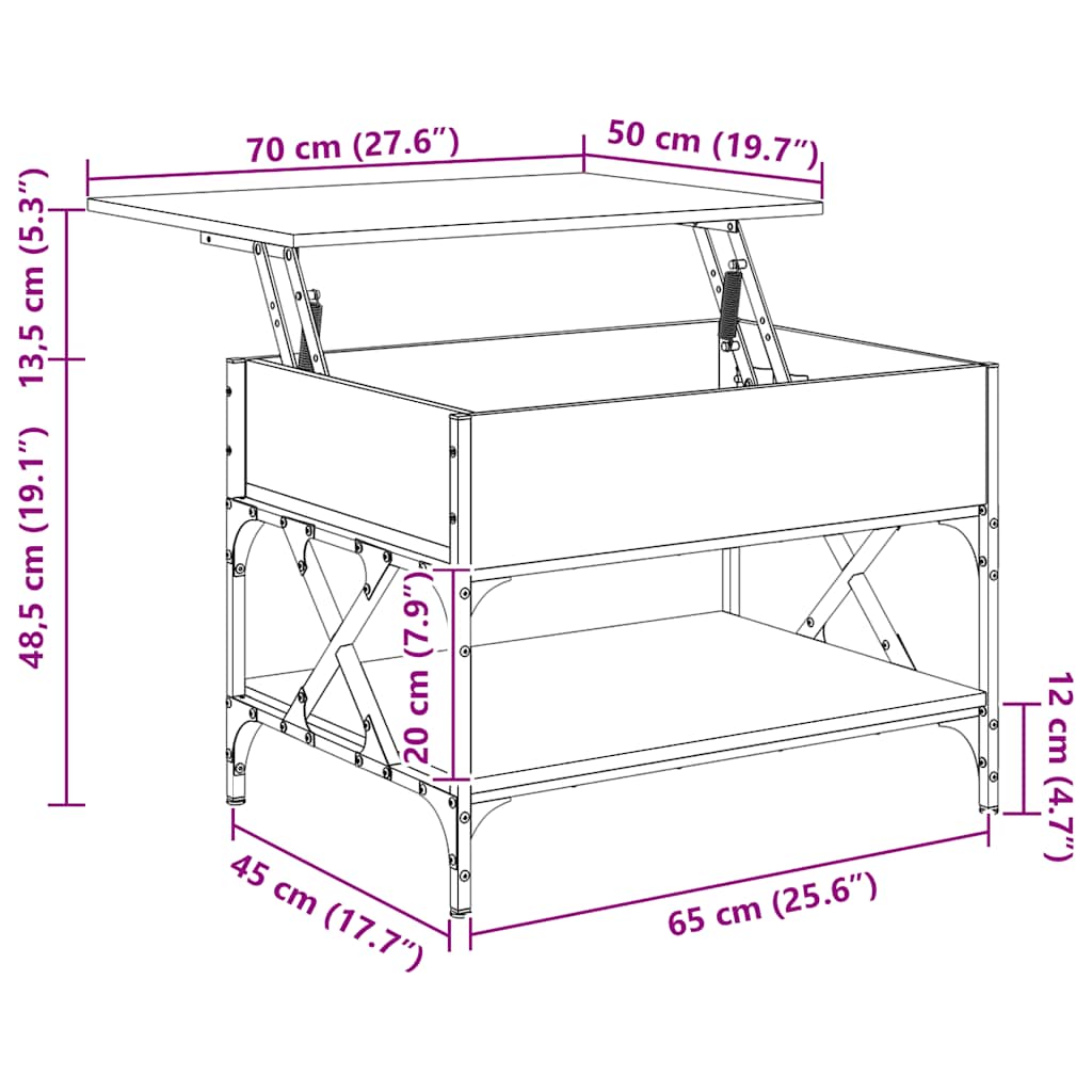 vidaXL Couchtisch Sonoma-Eiche 70x50x50 cm Holzwerkstoff und Metall