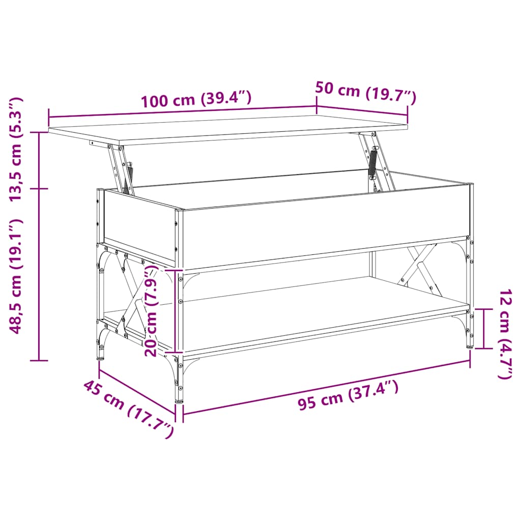 vidaXL Couchtisch Sonoma-Eiche 100x50x50 cm Holzwerkstoff und Metall