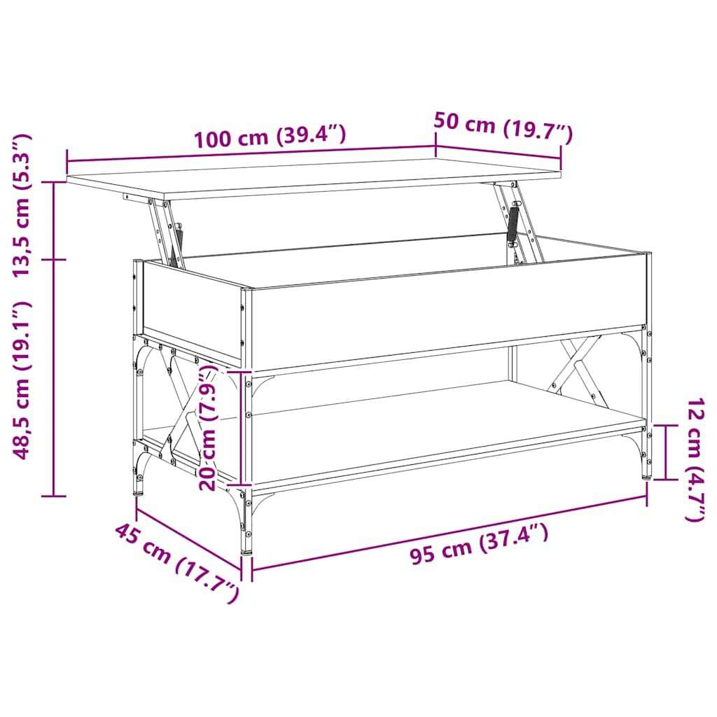 vidaXL Couchtisch Räuchereiche 100x50x50 cm Holzwerkstoff und Metall