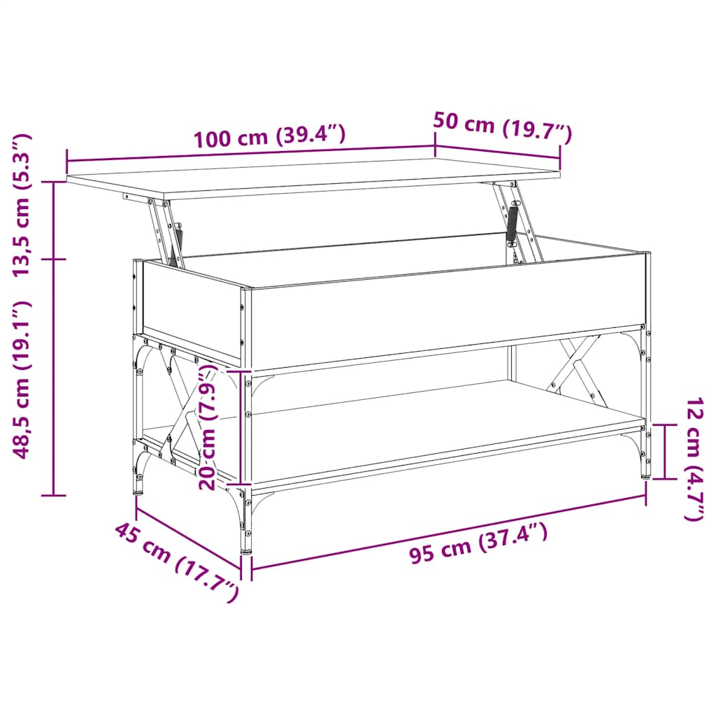 vidaXL Couchtisch Grau Sonoma 100x50x50 cm Holzwerkstoff und Metall